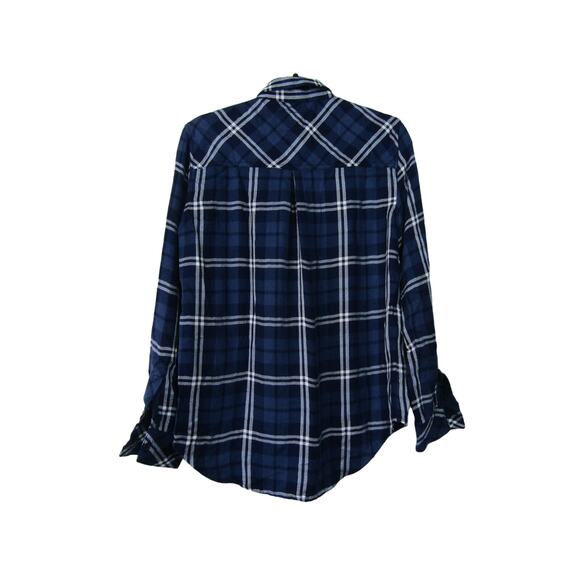 Rails Blue Plaid Rayon High Low Button Top Womens size XS Collar Boho Outdoor - Picture 2 of 12